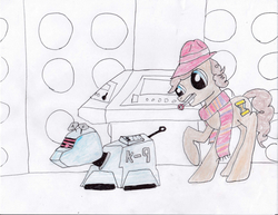 Size: 1102x850 | Tagged: safe, artist:acleus097, doctor whooves, time turner, g4, doctor who, fourth doctor, k-9, ponified, sonic screwdriver, tardis, tardis console room, tardis control room, tom baker
