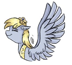 Size: 525x475 | Tagged: dead source, safe, artist:ask-evileyedoctor, derpy hooves, pegasus, pony, ask princess derpy, g4, crown, eyes closed, female, jewelry, mare, peytral, princess derpy, regalia, simple background, smiling, solo, spread wings, white background, wings