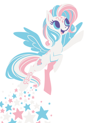 Size: 495x700 | Tagged: dead source, safe, artist:yousukou, star catcher, pony, g3, g4, female, flight trail, flying, g3 to g4, generation leap, limited palette, lineless, simple background, smiling, solo