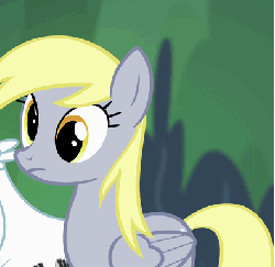 Size: 396x386 | Tagged: safe, screencap, bulk biceps, derpy hooves, pegasus, pony, g4, rainbow falls, animated, cropped, faic, female, gasp, mare, solo focus