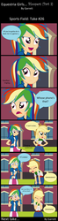 Size: 1975x7525 | Tagged: safe, artist:garretthegarret, applejack, rainbow dash, equestria girls, g4, blooper, blushing, cellphone, comic, embarrassed, hilarious in hindsight, human coloration, implied windy whistles, rainbow mom, top gear