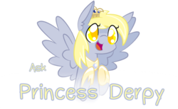 Size: 801x495 | Tagged: dead source, safe, artist:nyanpegasus, derpy hooves, pegasus, pony, ask princess derpy, g4, colored pupils, crown, female, hoof shoes, jewelry, mare, peytral, princess derpy, regalia, simple background, smiling, solo, transparent background