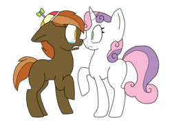 Size: 1024x768 | Tagged: safe, artist:sissysonikku, button mash, sweetie belle, g4, boop, colt, crying, female, filly, foal, looking at each other, looking at someone, male, ship:sweetiemash, simple background, straight