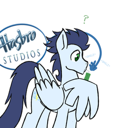 Size: 900x900 | Tagged: safe, artist:glasdale, soarin', pegasus, pony, g4, hasbro, juice box, male, soarin-responde, solo, stallion