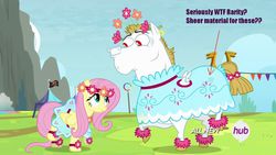 Size: 1920x1080 | Tagged: safe, edit, edited screencap, screencap, bulk biceps, fluttershy, g4, rainbow falls, outfit