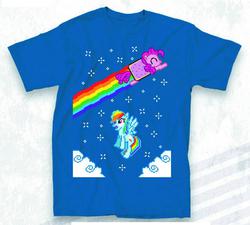 Size: 1023x922 | Tagged: safe, pinkie pie, rainbow dash, g4, 8-bit, nyan cat, t-shirt, welovefine