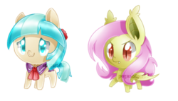 Size: 400x229 | Tagged: safe, artist:pegasisters82, coco pommel, fluttershy, bat pony, pony, bats!, g4, rarity takes manehattan, chibi, duo, duo female, female, flutterbat, race swap, simple background, transparent background