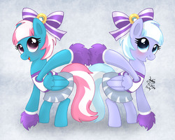 Size: 2000x1600 | Tagged: safe, artist:joakaha, lilac sky, spring step, sunlight spring, pegasus, pony, g4, rainbow falls, cheerleader, skirt