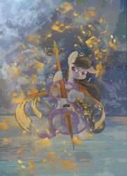 Size: 4204x5816 | Tagged: safe, artist:owlvortex, octavia melody, earth pony, pony, g4, absurd resolution, bipedal, cello, female, magic, music notes, musical instrument, solo