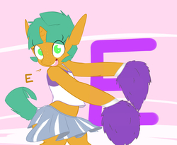 Size: 1100x900 | Tagged: safe, artist:kryptchild, snails, pony, unicorn, semi-anthro, ask glitter shell, g4, cheerleader, clothes, cute, glitter shell, male, midriff, shellbetes, skirt, solo, tumblr