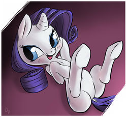Size: 1032x949 | Tagged: safe, artist:thedrainpipe, rarity, g4, female, on back, solo