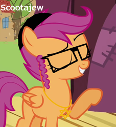 Size: 575x632 | Tagged: safe, edit, scootaloo, g4, 1000 hours in ms paint, female, glasses, judaism, ms paint, scootajew, solo, star of david