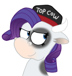 Size: 1243x1304 | Tagged: safe, artist:sketchymouse, rarity, cow, g4, baseball cap, female, hat, raricow, simple background, solo, species swap, top gun, transparent background