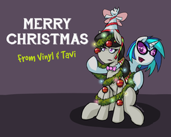 Size: 1000x802 | Tagged: safe, artist:romanrazor, dj pon-3, octavia melody, vinyl scratch, earth pony, pony, unicorn, g4, christmas, duo