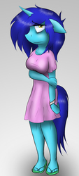 Size: 450x998 | Tagged: safe, artist:tunderi, oc, oc only, anthro, anthro oc, hospital gown, solo