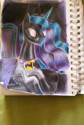 Size: 2176x3264 | Tagged: safe, artist:vultraz, princess luna, pony, g4, batman, batmare, crossover, dc comics, female, parody, solo, traditional art