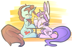 Size: 1024x671 | Tagged: safe, artist:leadhooves, oc, oc only, oc:kneaded rubber, oc:succy, bunny ears, milkshake