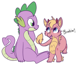 Size: 500x428 | Tagged: safe, artist:lulubell, spike, oc, oc:xiá, dragon, eastern dragon, g4, adopted, brother and sister, female, male, simple background, transparent background