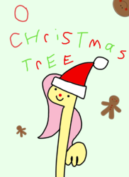Size: 600x824 | Tagged: safe, artist:wollap, fluttershy, g4, christmas, cookie, female, fluttertree, gingerbread (food), gingerbread man, hat, santa hat, solo