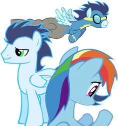 Size: 250x265 | Tagged: safe, rainbow dash, soarin', pegasus, pony, g4, fanfic, fanfic art, fanfic cover, female, male, ship:soarindash, shipping, simple background, straight, vector, white background