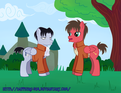Size: 3300x2550 | Tagged: safe, artist:shivery-ao, attack on titan, crossover, eren jaeger, levi ackerman, ponified, rivaille
