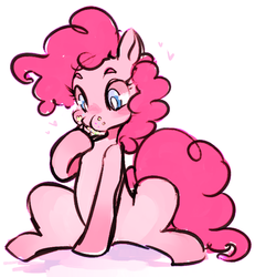 Size: 500x542 | Tagged: dead source, safe, artist:ghostier, pinkie pie, g4, cupcake, cute, diapinkes, eating, female, food, frosting, heart, simple background, sitting, solo, white background