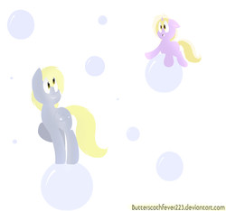 Size: 3200x3000 | Tagged: safe, artist:butterscothfever223, derpy hooves, dinky hooves, pegasus, pony, g4, bubble, female, mare