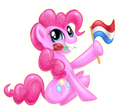 Size: 600x537 | Tagged: safe, artist:avui, pinkie pie, earth pony, pony, g4, dutch, female, flag, flower, mare, netherlands, simple background, solo, transparent background, tulip