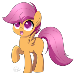 Size: 1000x1000 | Tagged: safe, artist:haydee, scootaloo, pegasus, pony, g4, cute, cutealoo, female, filly, looking up, raised hoof, solo