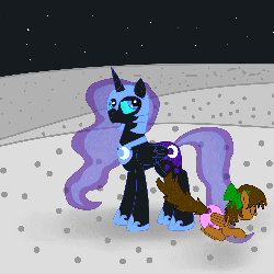 Size: 1280x1280 | Tagged: safe, artist:emerald rush, nightmare moon, oc, oc:emerald rush, pegasus, pony, ask emerald rush, g4, animated, ask, cute, diabetes, diaper, diaper fetish, excited, eyes closed, frown, grin, moon, non-baby in diaper, pronking, silly, smiling, standing, tumblr, unamused, weapons-grade cute