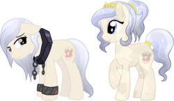 Size: 1383x801 | Tagged: safe, artist:tambelon, oc, oc only, oc:opalescent pearl, crystal pony, pony, collar, cuffs, slave, solo