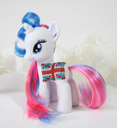 Size: 734x800 | Tagged: safe, artist:salemsparkler, rarity, oc, oc:britannia (uk ponycon), pony, unicorn, uk ponycon, uk ponycon 2013, g4, brushable, customized toy, female, flag, mare, race swap, toy, union jack