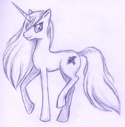 Size: 600x607 | Tagged: safe, artist:violetferret, oc, oc only, oc:princess aquila, pony, unicorn, female, mare, monochrome, solo, traditional art