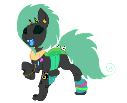 Size: 521x420 | Tagged: safe, artist:princessamity, oc, oc only, changeling, 80s, accessory, bow, bracelet, braces, changeling oc, dancing, earring, green changeling, hairclip, key, leg warmers, necklace, pixel art, simple background, smiling, solo, transparent background, vector