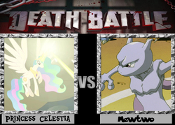 Size: 1008x720 | Tagged: safe, princess celestia, mewtwo, g4, crossover, death battle, exploitable meme, meme, pokémon, pokémon the first movie: mewtwo strikes back