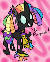 Size: 439x546 | Tagged: safe, artist:heretichesh, changeling, g4, rainbow falls, cheerleader, grin, pom pom, raised hoof, smiling, solo