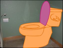 Size: 760x570 | Tagged: safe, artist:bucky, edit, scootaloo, object pony, original species, toilet pony, g4, ambiguous gender, but why, ponified, pun, scootabuse, solo, toilet, visual pun