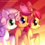 Size: 2222x2222 | Tagged: dead source, safe, artist:jacky-bunny, apple bloom, scootaloo, sweetie belle, earth pony, pegasus, pony, unicorn, flight to the finish, g4, my little pony: friendship is magic, abstract background, apple bloom's bow, bow, cutie mark crusaders, determined, female, filly, foal, hair bow, hearts as strong as horses, raised hoof