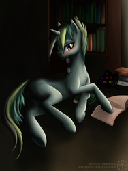 Size: 1200x1600 | Tagged: safe, artist:adalbertus, oc, oc only, pony, unicorn, book, female, glasses, mare, solo