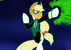 Size: 2000x1400 | Tagged: safe, artist:mofetafrombrooklyn, applejack, g4, crossover, female, green lantern, parody, solo