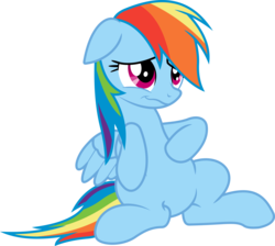 Size: 6696x5996 | Tagged: safe, artist:dasprid, rainbow dash, pegasus, pony, g4, rainbow falls, absurd resolution, bellyrubs, cute, dashabetes, female, floppy ears, mare, nervous, simple background, sitting, smiling, solo, transparent background, vector