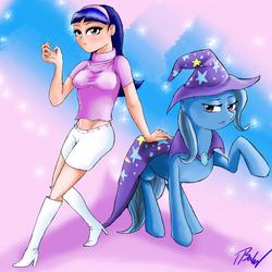 Size: 3000x3000 | Tagged: safe, artist:thefabledrarity, trixie, human, pony, unicorn, g4, crossover, namesake, pun, the fairly oddparents, trixie tang