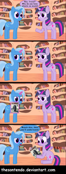 Size: 790x2062 | Tagged: safe, artist:thesontendo, trixie, twilight sparkle, alicorn, pony, g4, comic, female, magic, mare, robert the tire, rubber (movie), twilight sparkle (alicorn), wheel