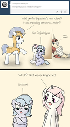 Size: 641x1157 | Tagged: dead source, safe, artist:arvaus, princess celestia, princess luna, oc, oc:fausticorn, ask woona and tia, g4, ask, cewestia, cute, filly, lauren faust, ponified, rope, royal guard, tumblr, woona