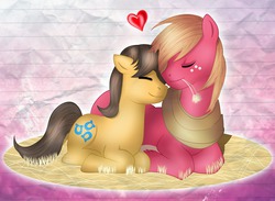 Size: 1280x937 | Tagged: safe, artist:johnjoseco, artist:vocalmaker, big macintosh, caramel, earth pony, pony, g4, cuddling, gay, love, male, ship:caramac, shipping, snuggling, stallion, wallpaper