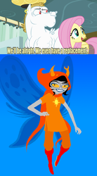 Size: 637x1156 | Tagged: safe, edit, edited screencap, screencap, bulk biceps, fluttershy, pegasus, pony, g4, rainbow falls, female, homestuck, hood, male, mare, meme, replacement meme, stallion, troll (homestuck), vriska serket