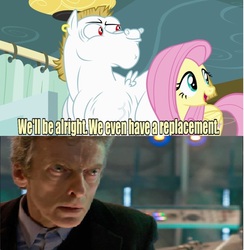 Size: 639x655 | Tagged: safe, bulk biceps, fluttershy, g4, rainbow falls, doctor who, meme, peter capaldi, replacement meme, twelfth doctor