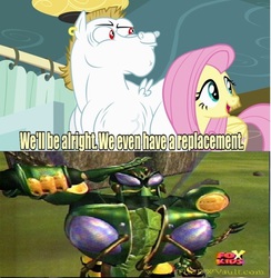 Size: 639x655 | Tagged: safe, edit, edited screencap, screencap, bulk biceps, fluttershy, g4, rainbow falls, beast wars, comparison, fox kids, meme, replacement meme, this can only end well, transformers, waspinator