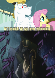 Size: 641x900 | Tagged: safe, edit, edited screencap, screencap, bulk biceps, fluttershy, human, pegasus, pony, g4, rainbow falls, female, jojo's bizarre adventure, jotaro kujo, male, mare, meme, replacement meme, stallion