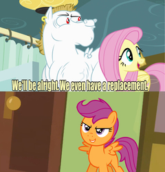 Size: 641x669 | Tagged: safe, edit, edited screencap, screencap, bulk biceps, fluttershy, scootaloo, g4, rainbow falls, meme, replacement meme, this will end in tears